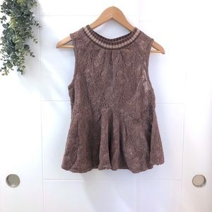 Free People | Taupe Lace Peplum Top